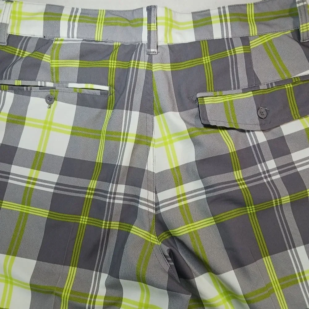 Opflex 4- Way Stretch Men's 32 Golf/Athletic Shorts. Green/ Gray Plaid. - Picture 5 of 11